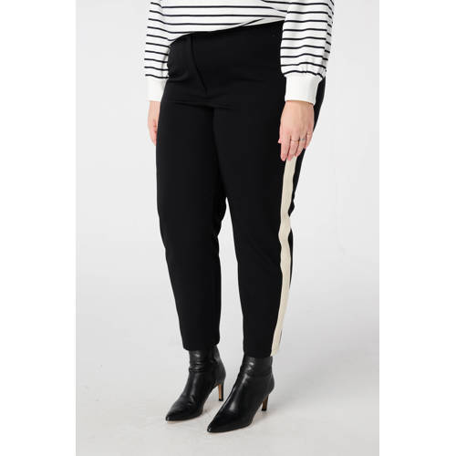 MS Mode Slim regular waist gestreepte casual broek zwart afbeelding