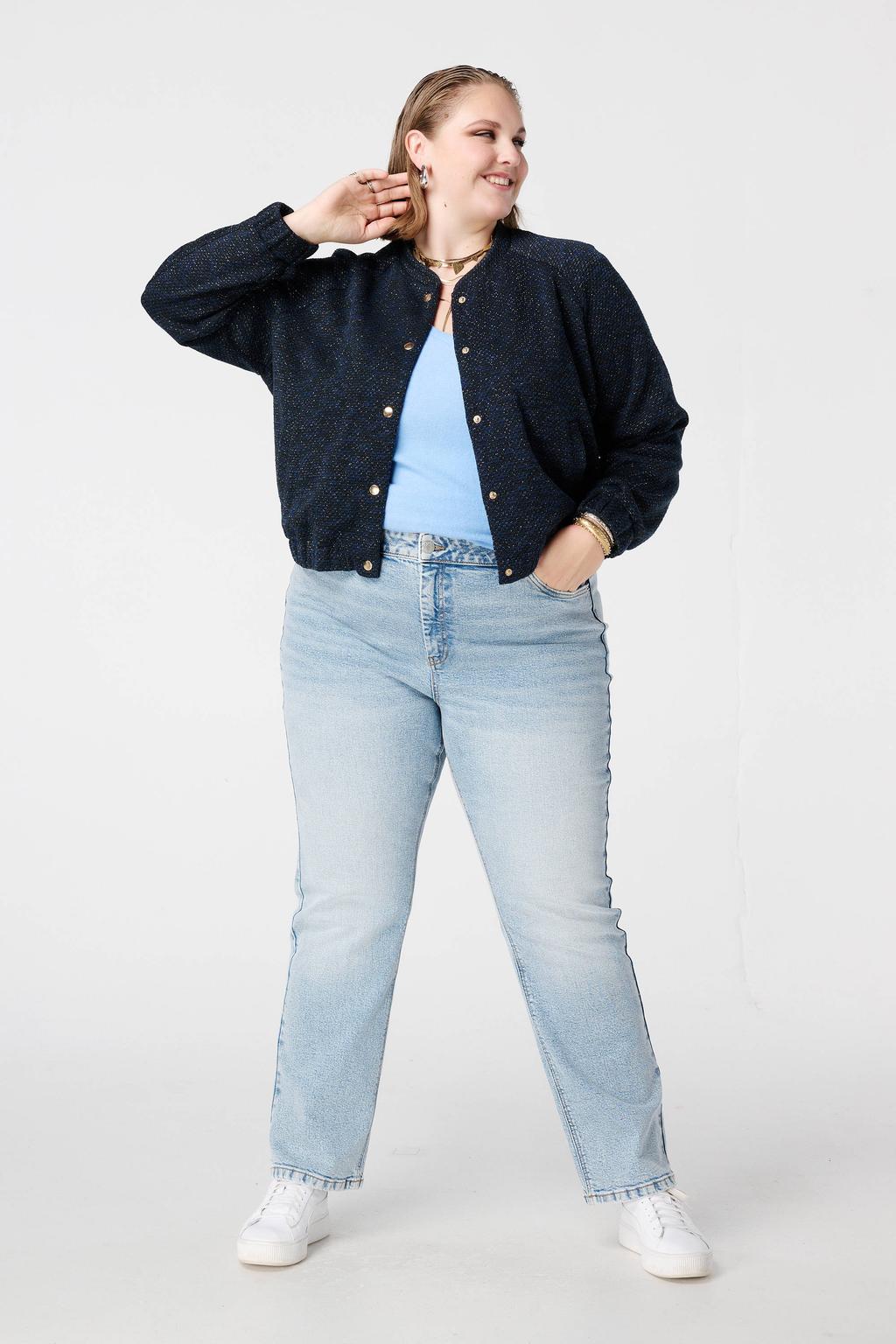 Light blue denim dames MS Mode loose fit jeans van denim met regular waist en effen