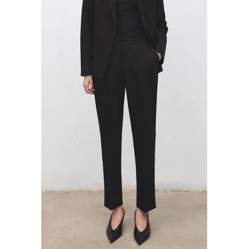 Mango straight regular waist pantalon zwart afbeelding