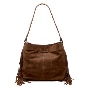 suede schoudertas Stormy Fringes donkerbruin