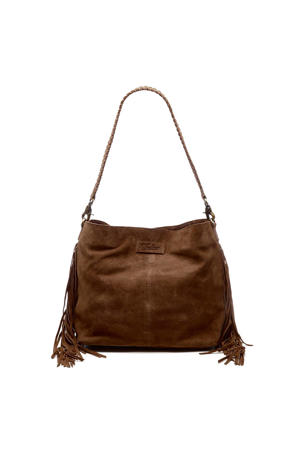 suede schoudertas Stormy Fringes donkerbruin