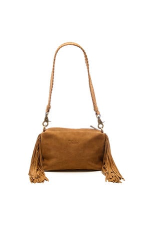 suede schoudertas Stormy Fringes cognac