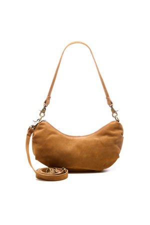 suede schoudertas Bobby Banana cognac