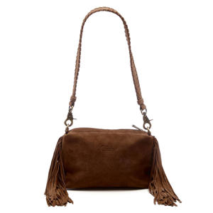 suede schoudertas Stormy Fringes donkerbruin
