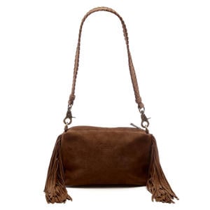 suede schoudertas Stormy Fringes donkerbruin