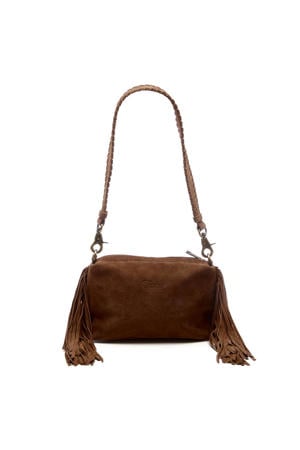 suede schoudertas Stormy Fringes donkerbruin