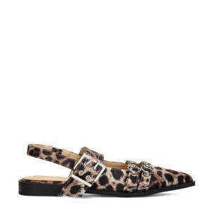 slingback loafers met panterprint beige/zwart