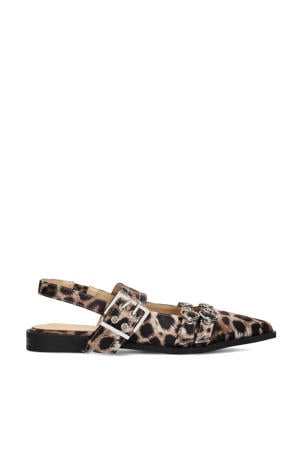 slingback loafers met panterprint beige/zwart