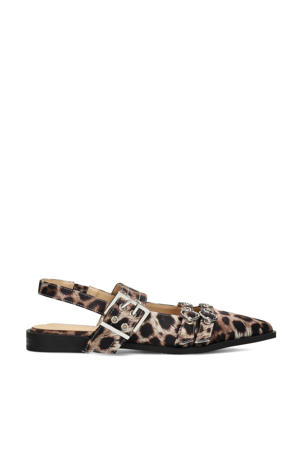 slingback loafers met panterprint beige/zwart