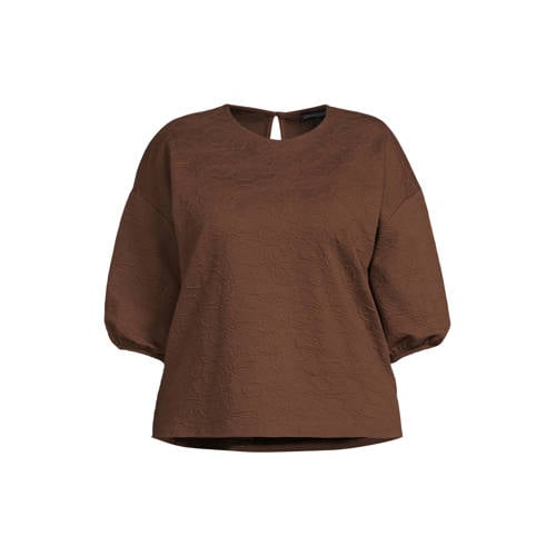 GREAT LOOKS jacquard sweater met bloemenprint donkerbruin afbeelding