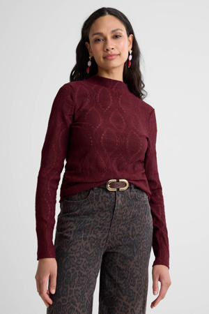 top met broderie bordeauxrood