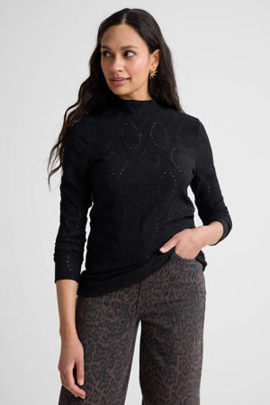 top met broderie zwart