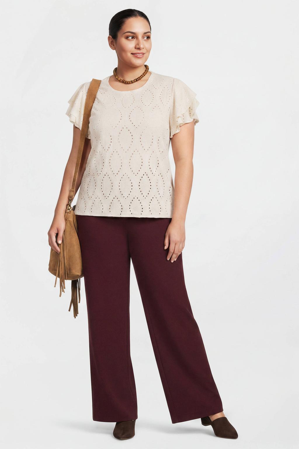 Donkerrode dames GREAT LOOKS wide leg broek rood met high waist en effen