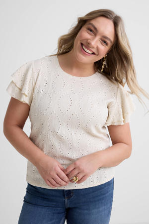 broderie top met ruches off-white