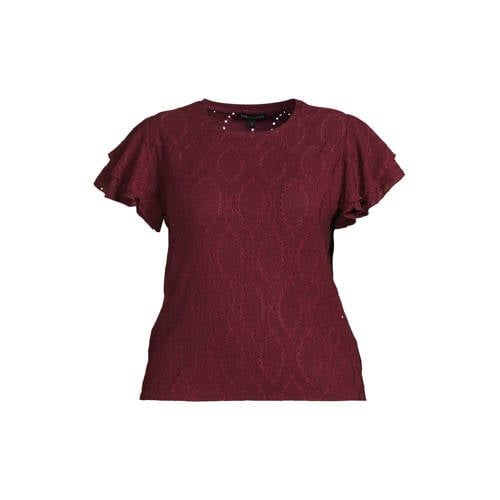 GREAT LOOKS broderie top met ruches bordeauxrood afbeelding