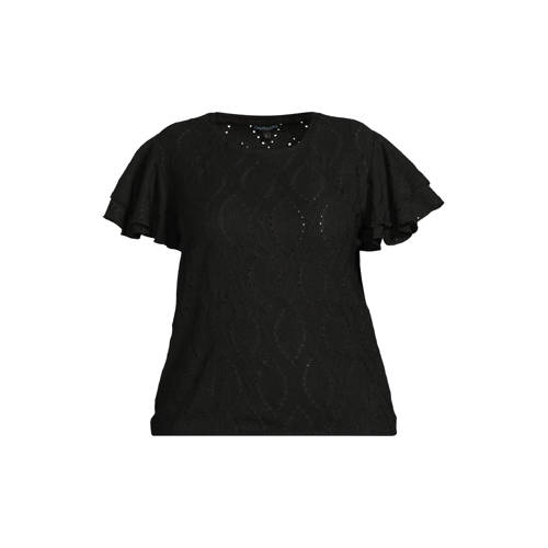 GREAT LOOKS broderie top met ruches zwart afbeelding