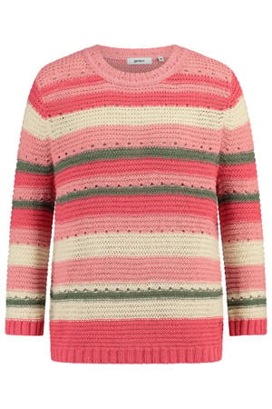 gestreepte pullover gebreid koraalrood