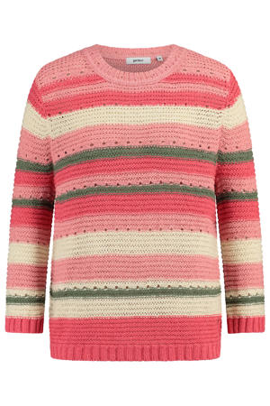 gestreepte pullover gebreid koraalrood