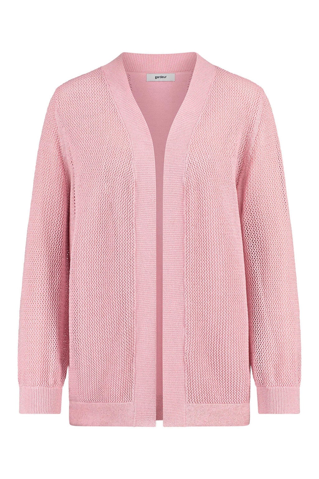 Roze dames gardeur gebreid vest van acryl met effen, lange mouwen en V-hals