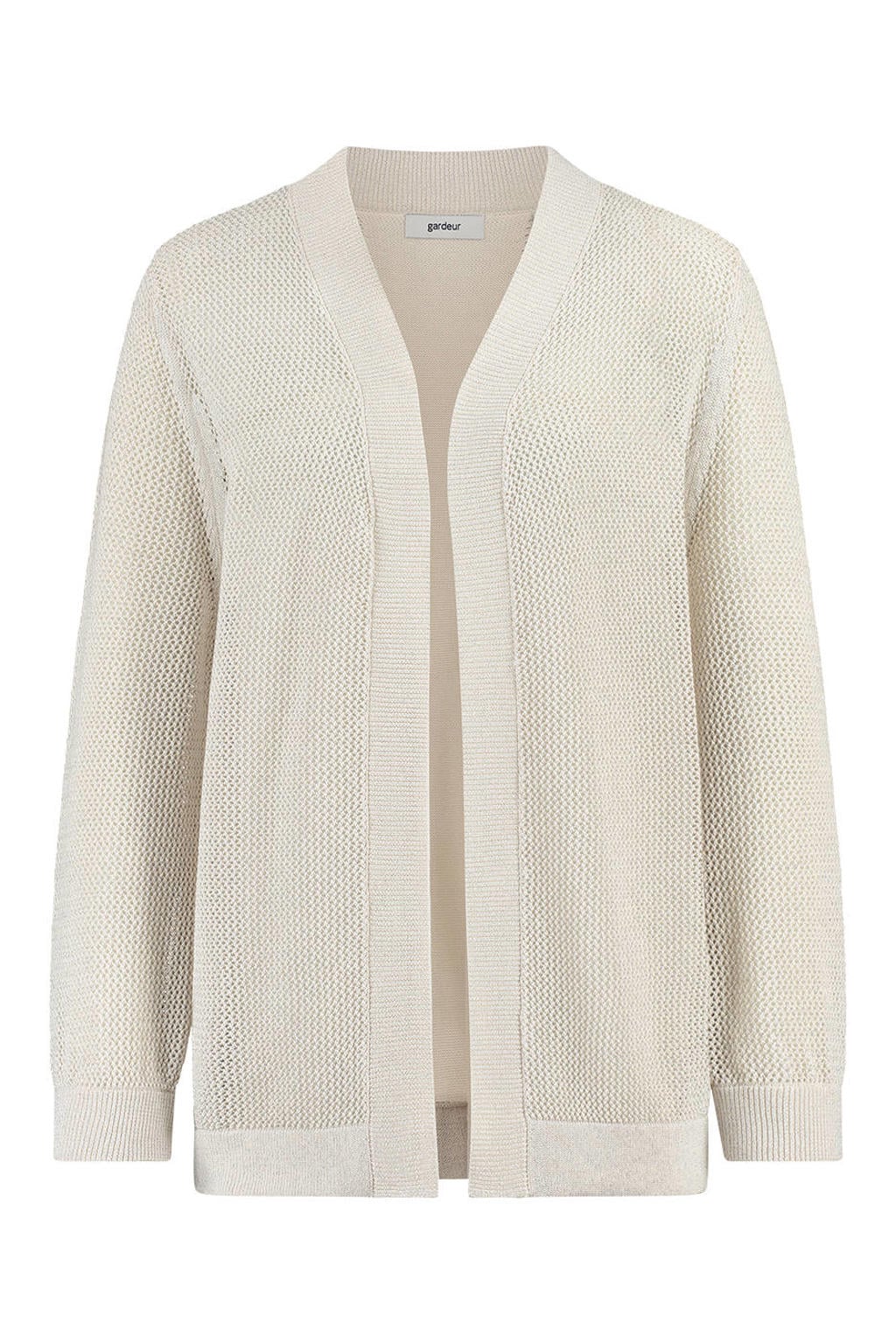 Beige dames gardeur vest gebreid van acryl met effen, lange mouwen en V-hals