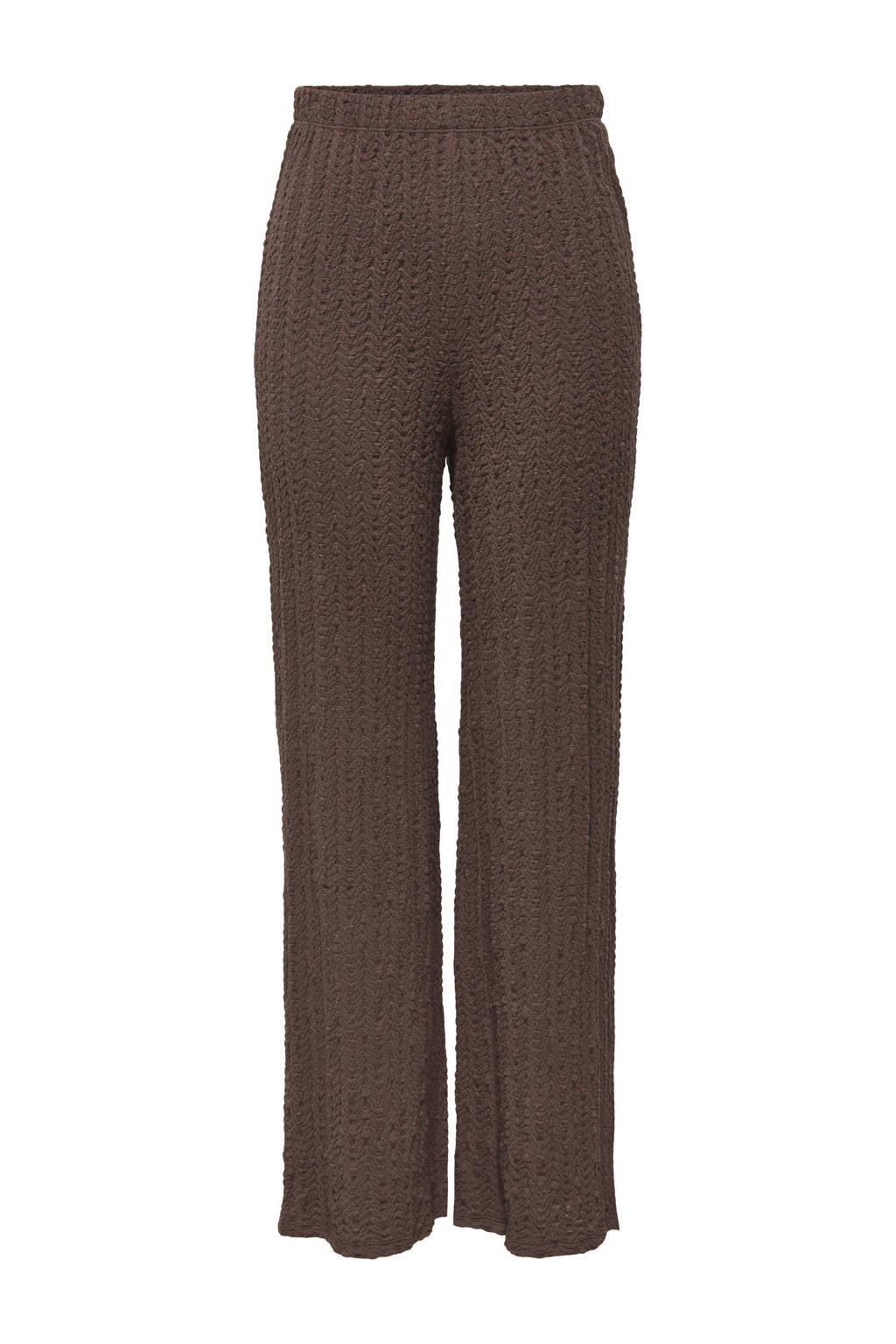 Bruine dames ONLY CARMAKOMA wide leg regular waist casual broek van katoen met effen