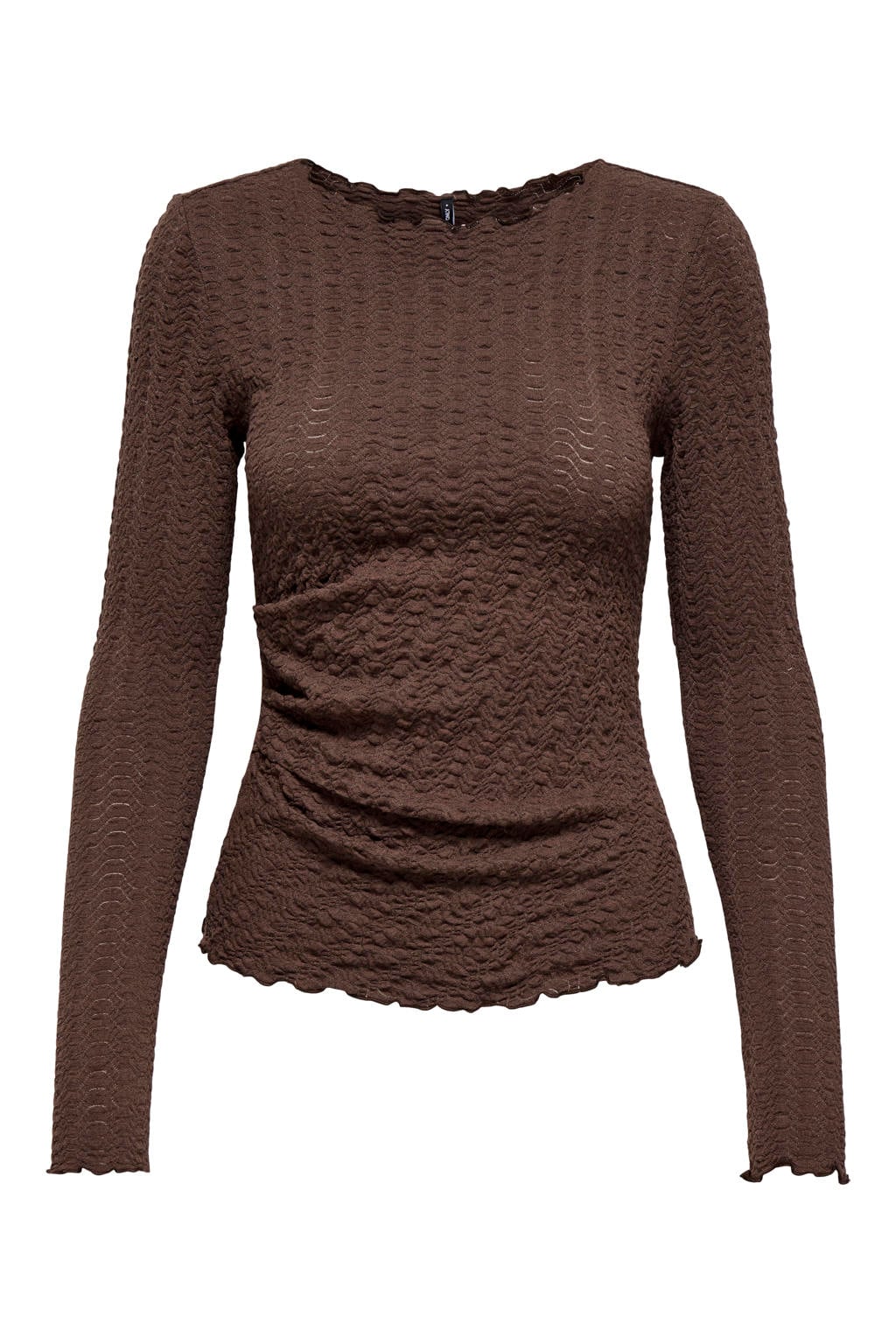 Bruine dames ONLY CARMAKOMA top met effen, lange mouwen en ronde hals