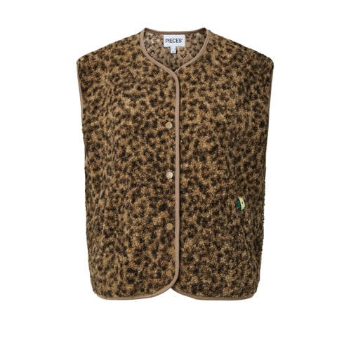 PIECES Curve gilet met panterprint beige afbeelding