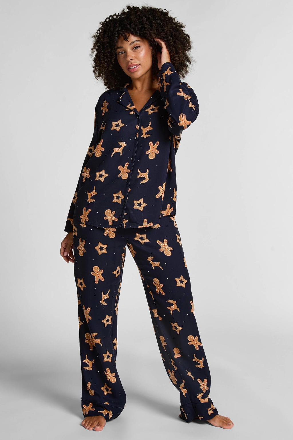 Hunkemöller pyjama Gingerbread donkerblauw