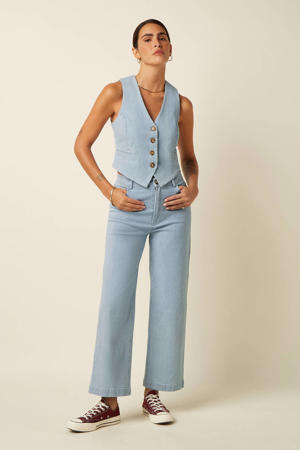 Beatriz Pants Corner Stripe high waist gestreepte cropped jeans lichtblauw
