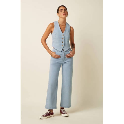 King Louie Beatriz Pants Corner Stripe high waist gestreepte cropped jeans lichtblauw afbeelding