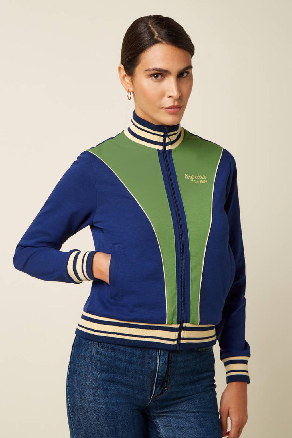 Blauw en groene dames King Louie jasje van katoen met lange mouwen en col