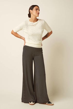 wide leg high waist broek met stippen zwart