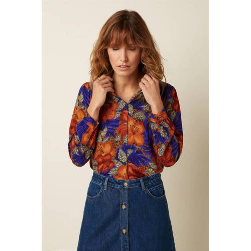 King Louie gebloemde blouse oranje afbeelding