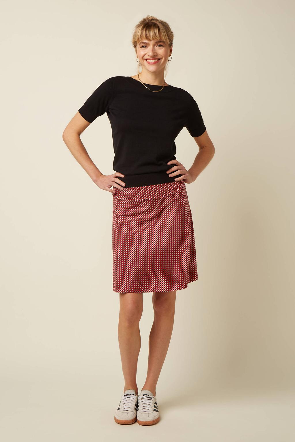 Rode dames King Louie korte rok gemaakt van viscose en met elastische tailleband