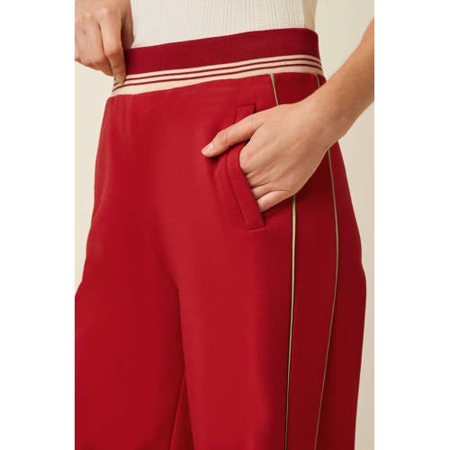 King Louie wide leg high waist gestreepte casual broek rood afbeelding