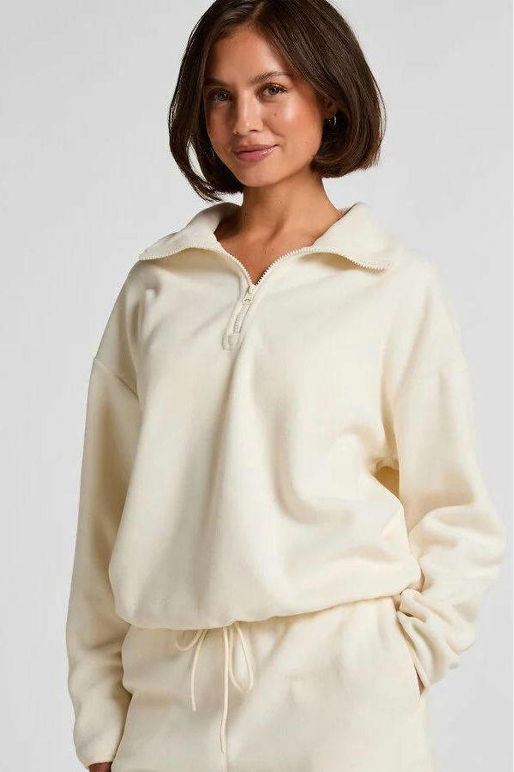 Hunkemöller fleece loungetop gebroken wit