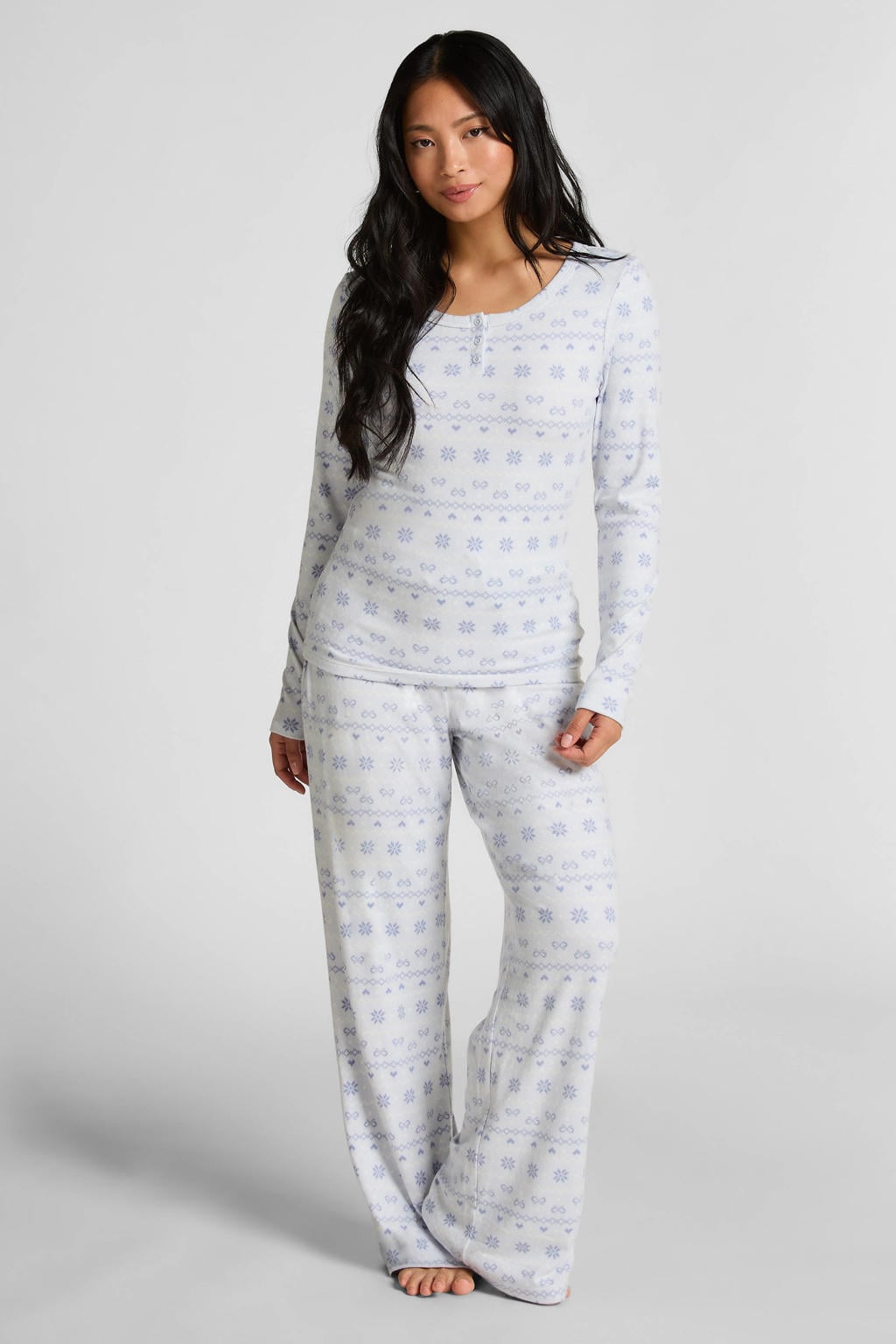Hunkemöller pyjama wit/lichtblauw