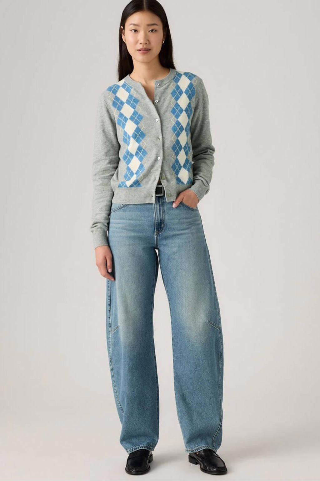 Medium blue denim dames Levi's barrel jeans van denim met regular waist, rits- en knoopsluiting en effen