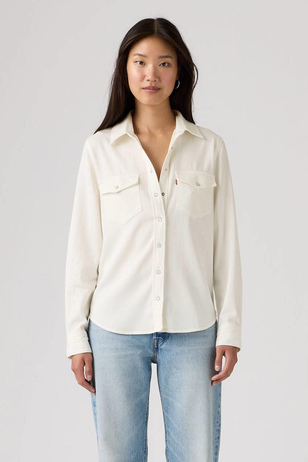 Ecru dames Levi's blouse van katoen met effen, lange mouwen, klassieke kraag en knoopsluiting