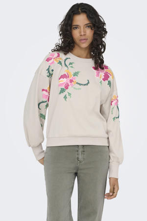 gebloemde sweater beige