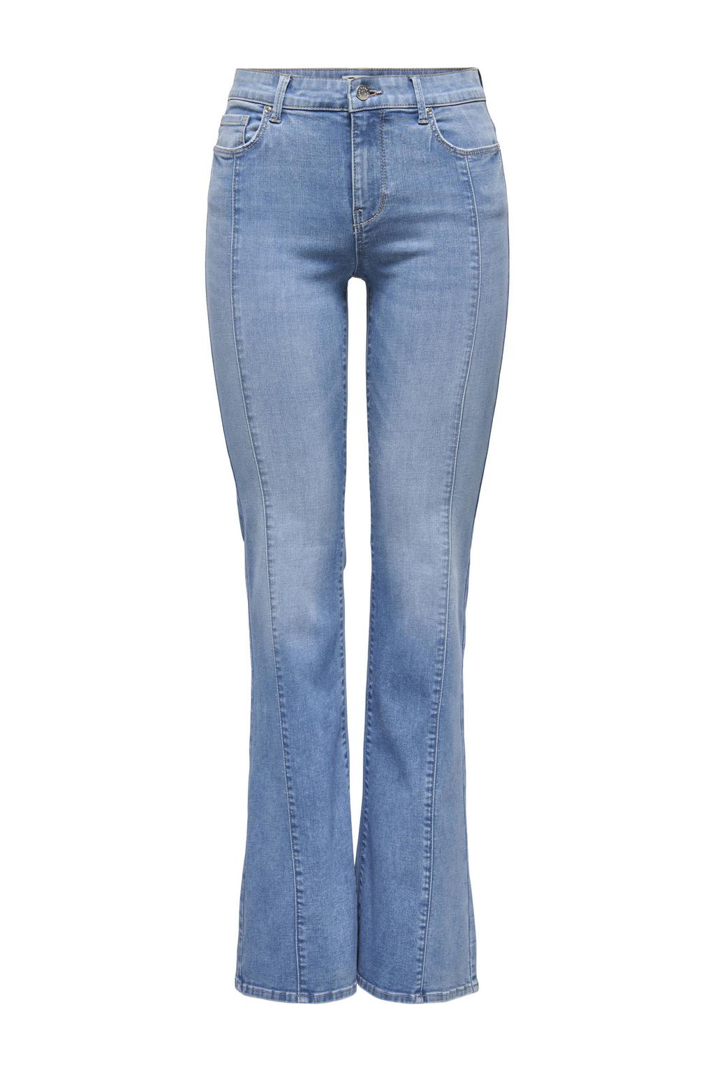 Light blue denim dames ONLY TALL flared jeans van denim met regular waist, rits- en knoopsluiting en effen