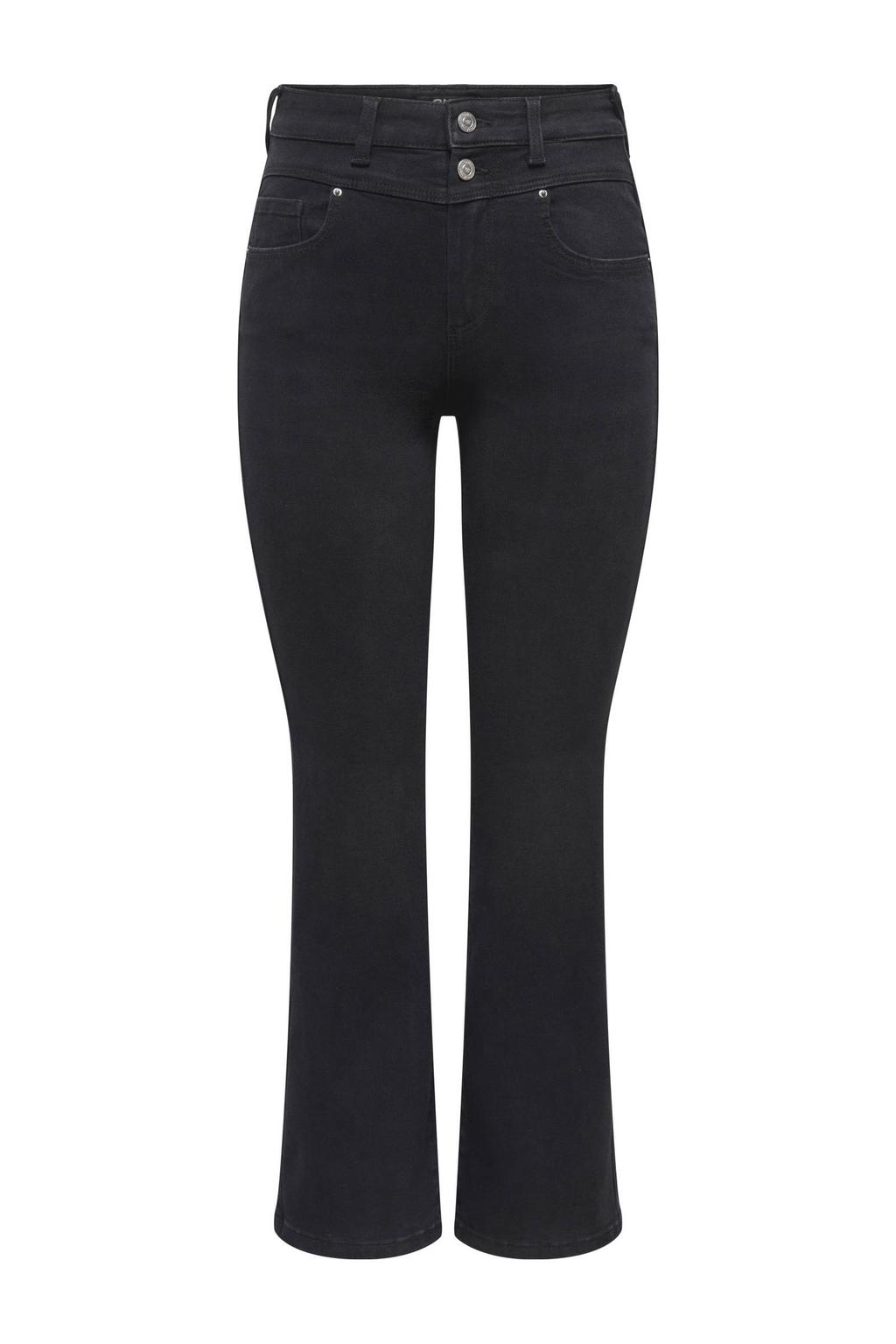 Black denim dames ONLY TALL flared jeans black van denim met regular waist, rits- en knoopsluiting en effen