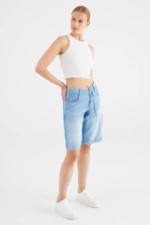 wide leg regular waist short light blue denim