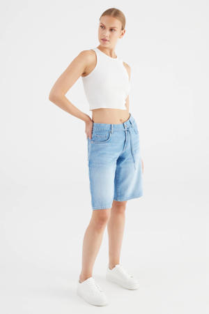 wide leg regular waist short light blue denim
