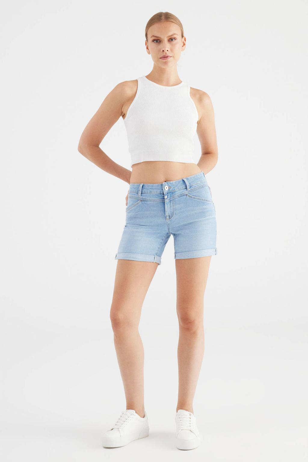 Light blue denim dames Cup of Joe Denim skinny regular waist short met rits- en knoopsluiting en effen