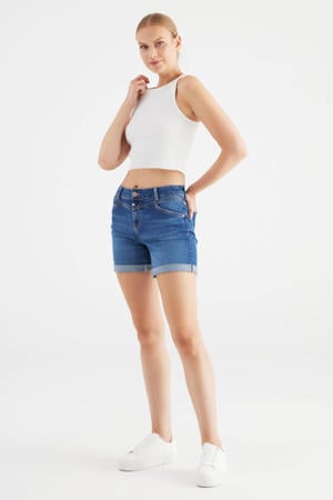 skinny regular waist short medium blue denim