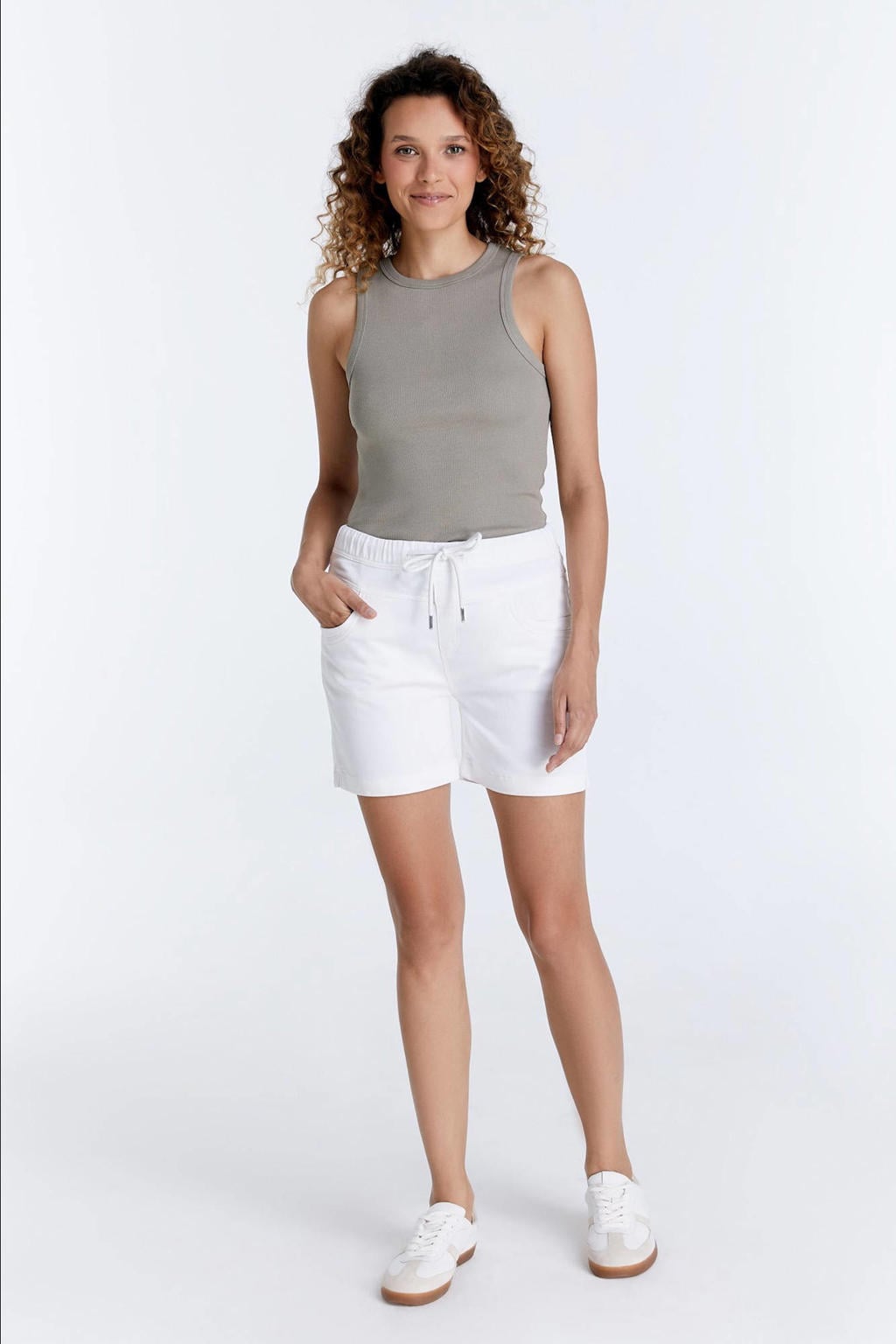 Witte dames Cup of Joe Denim regular waist casual short met trekkoorden en effen