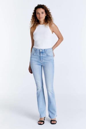 high waist flared jeans light blue denim