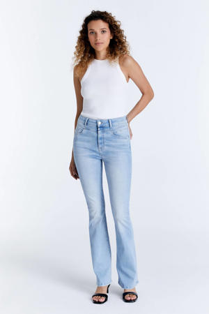 high waist flared jeans light blue denim