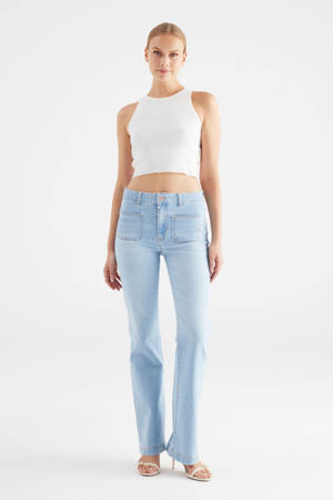 high waist straight leg jeans light blue denim
